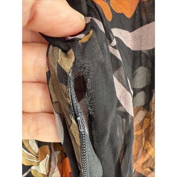 Katie May Size Small Bell Sleeve Black 70s Floral Dress Sheer Mini Dress - Picture 9 of 13